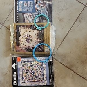Three embroidery pillow kits